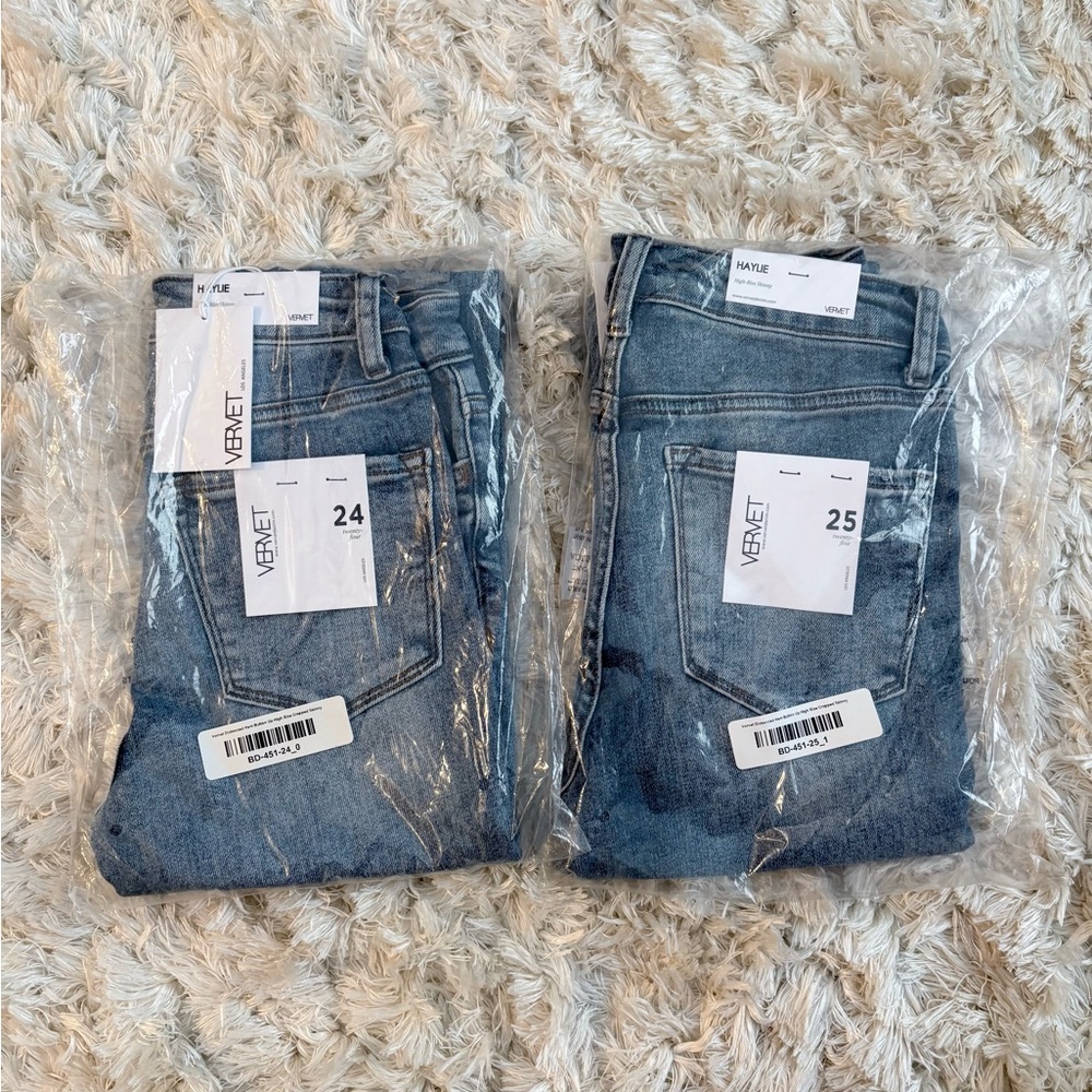 Vervet Distressed Hem Button up High Rise Cropped Skinny Jeans
